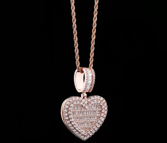 Luxury Custom Photo Heart Locket w/ CZ Diamonds