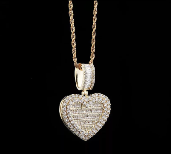 Luxury Custom Photo Heart Locket w/ CZ Diamonds