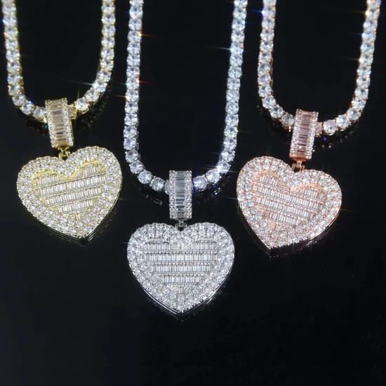 Luxury Custom Photo Heart Locket w/ CZ Diamonds